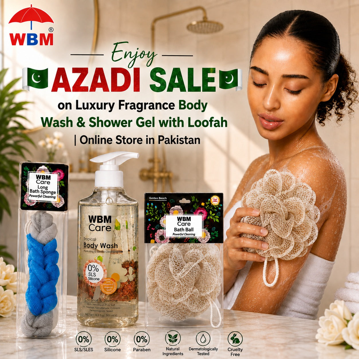 Enjoy Azadi Sale on Luxury Fragrance Body Wash & Shower Gel with Loofah | Online Store in  Pakistan