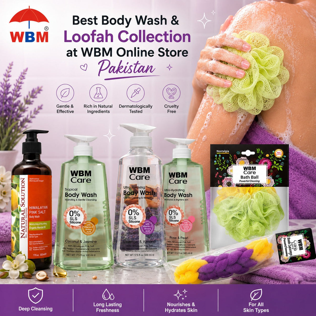 Best Body Wash & Loofah Collection at WBM Online Store Pakistan