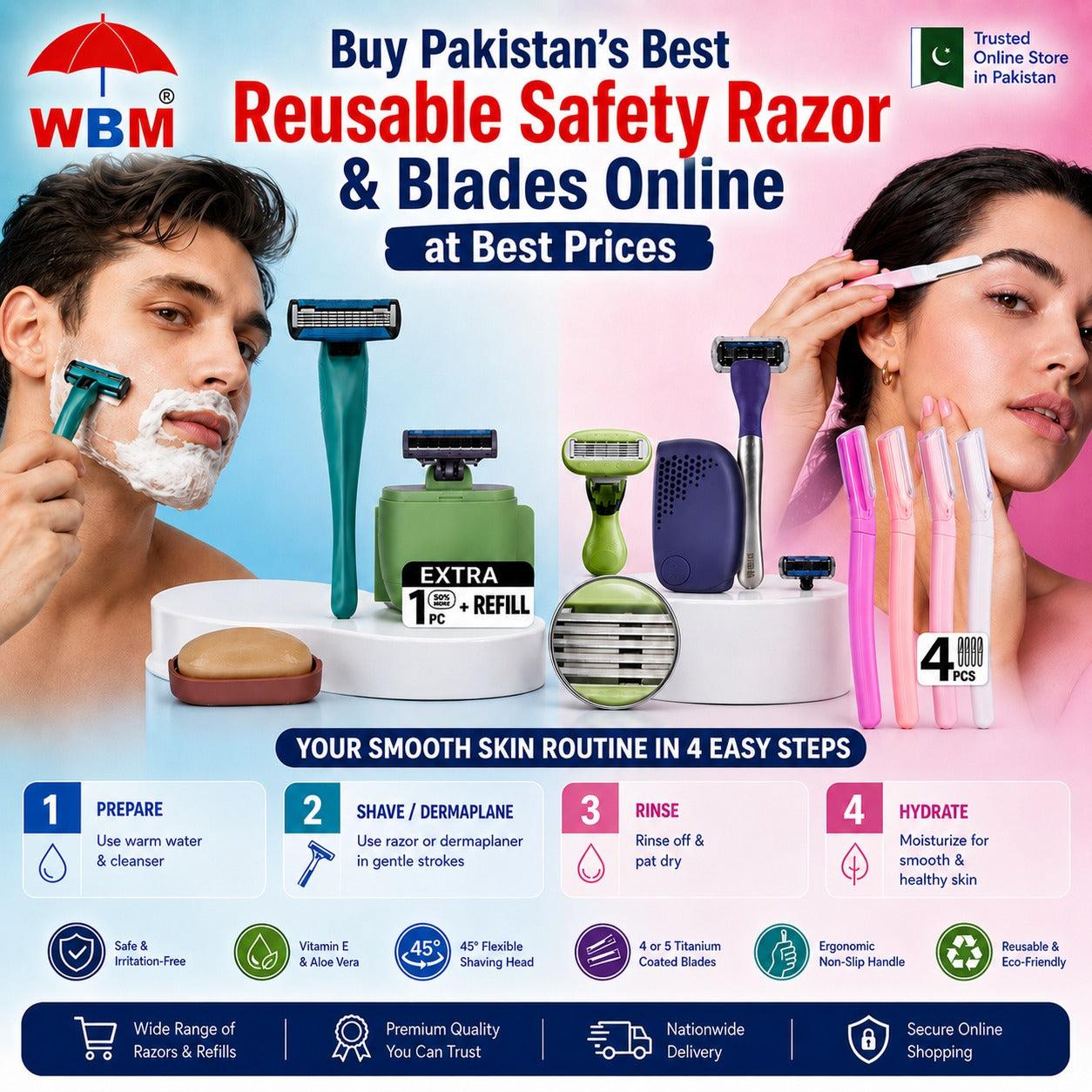 Buy Pakistan's Best Reusable Safety Razor & Blades Online at Best Prices