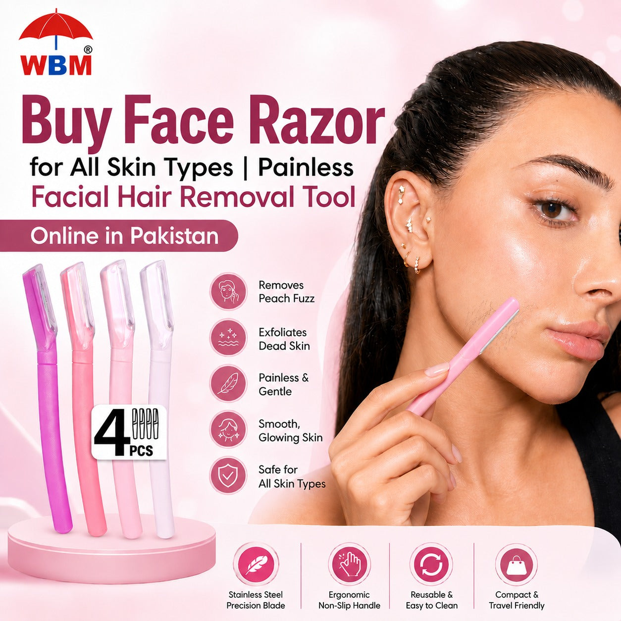 Buy Face Razor for All Skin Types | Painless Facial Hair Removal Tool Online in Pakistan