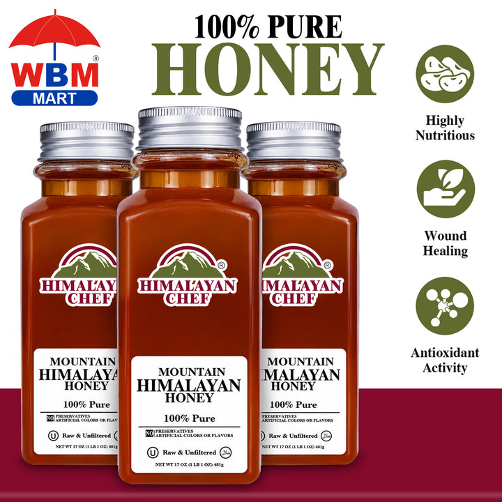 (Pack of 3) 100% Pure Honey Jar - 3 lbs (1440) | Himalayan Chef