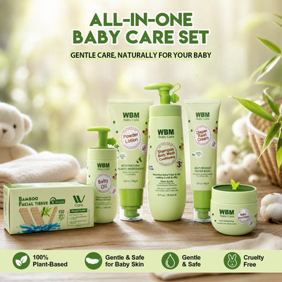WBM All in One Baby Care Set - Face & Rash Cream, Baby Oil, Tissue, Powder Lotion & Baby Shampoo