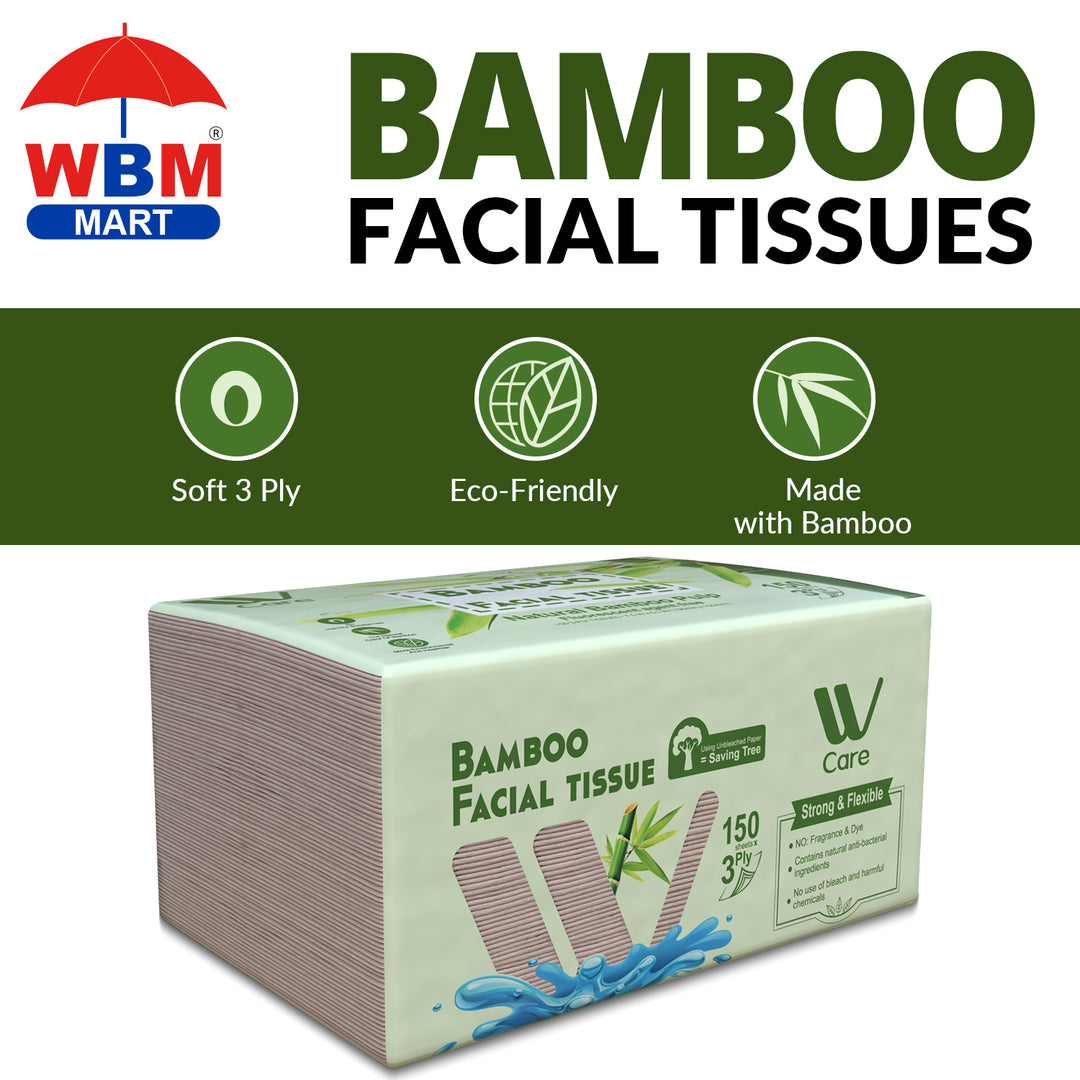 Bamboo Facial Tissues Paper 3 Ply - 150 Sheets | WBM Care