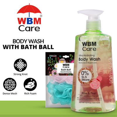 Body Wash Rose & Pearl (300 ml) with Bath Ball Aegean Sea | WBM Care