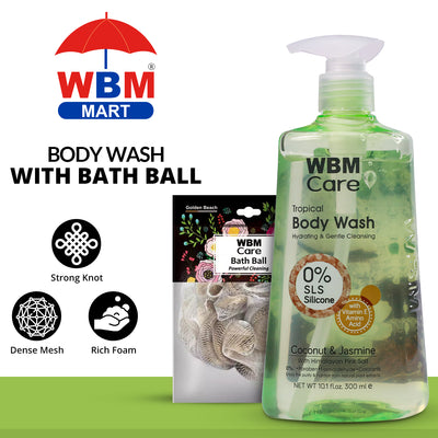 Body Wash Coconut & Jasmine (300 ml) with Bath Ball Golden Beach | WBM Care