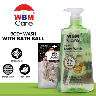 Body Wash Coconut & Jasmine (300 ml) with Bath Ball Golden Beach | WBM Care
