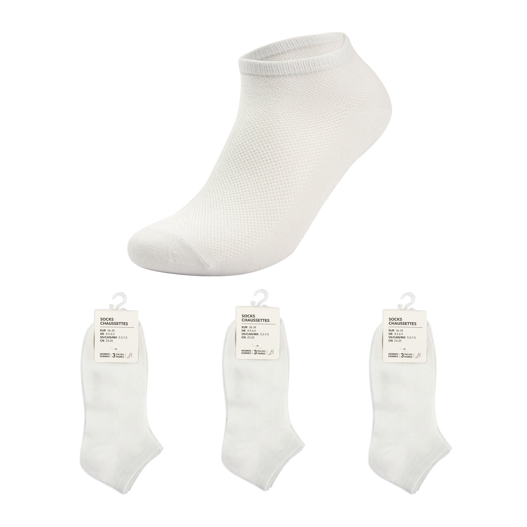 Breathable Mesh Women’s Ankle Socks Pack of 3 White | WBM MART