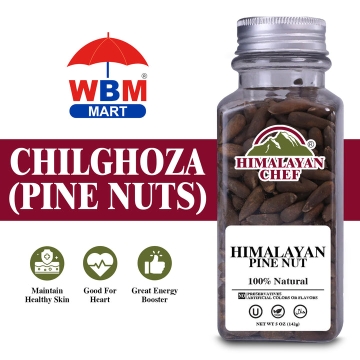 Chilghoza (Pine Nuts) with Shell Square Plastic Jar - 0.3 lbs (150g) | Himalayan Chef