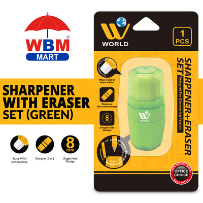 Sharpener With Eraser Set (Green) | WBM World