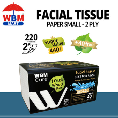 Facial Tissue Paper Small 2 Ply - 220 Sheet | WBM Care