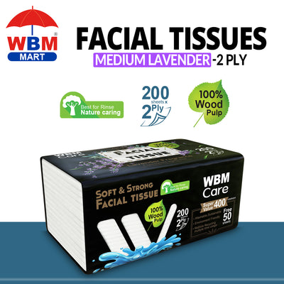 Facial Tissues Medium Lavender 2 Ply - (200 Sheets) | WBM Care