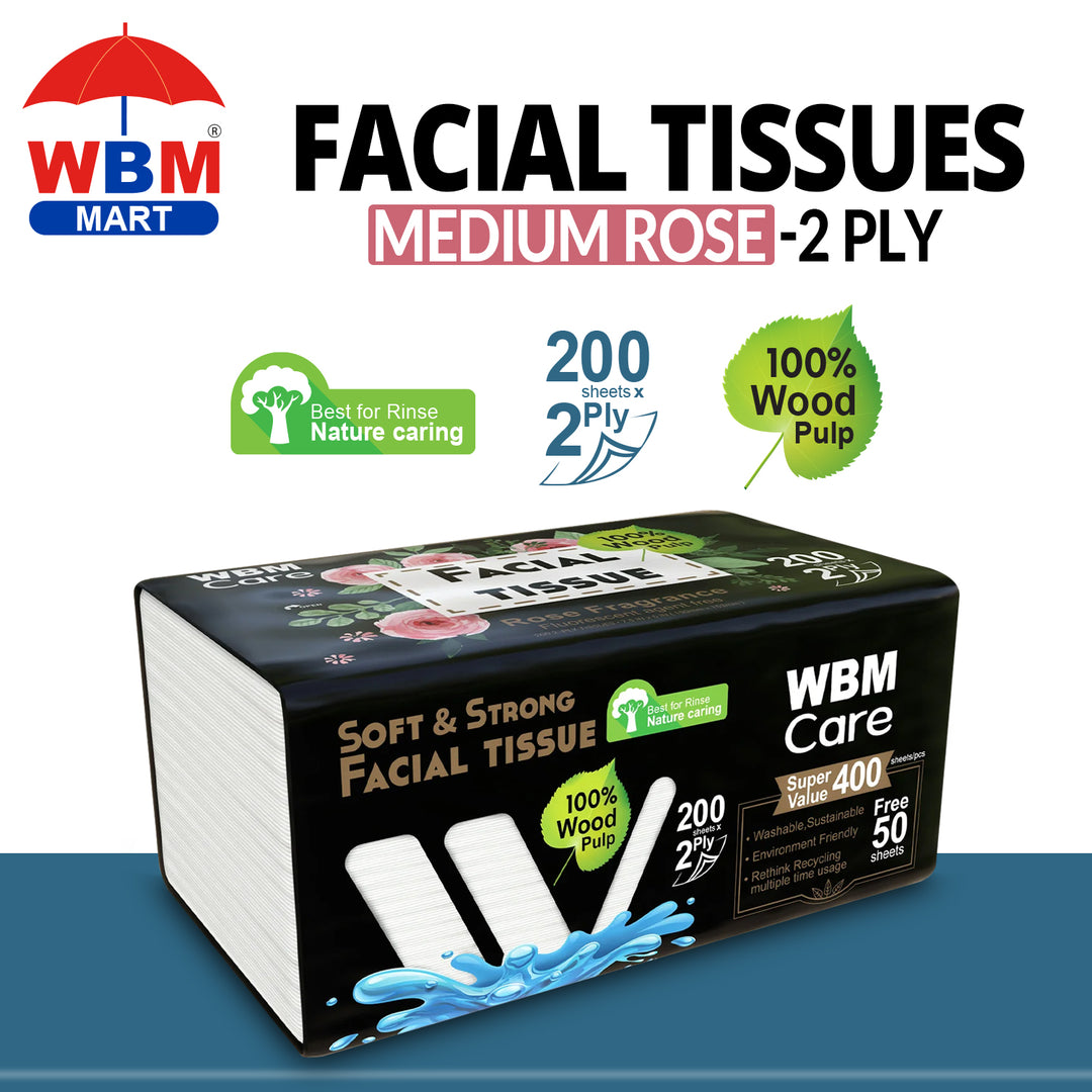 Facial Tissues Medium Rose 2 Ply - (200 Sheets) | WBM Care
