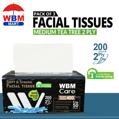 Facial Tissues Medium Tea Tree 2 Ply - (200 Sheets) | WBM Care