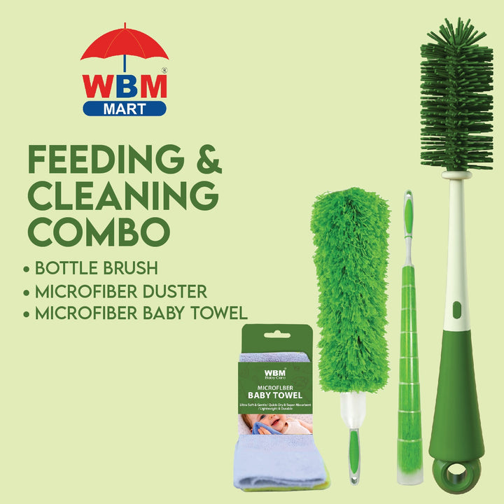 WBM Baby Feeding Cleaning Kit – Bottle Brush, Towels &amp; Duster