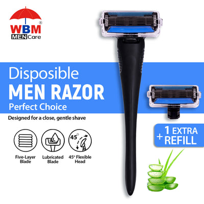 Five Blades Facial Razor with Extra Refill (Any Random Color) | WBM Men Care