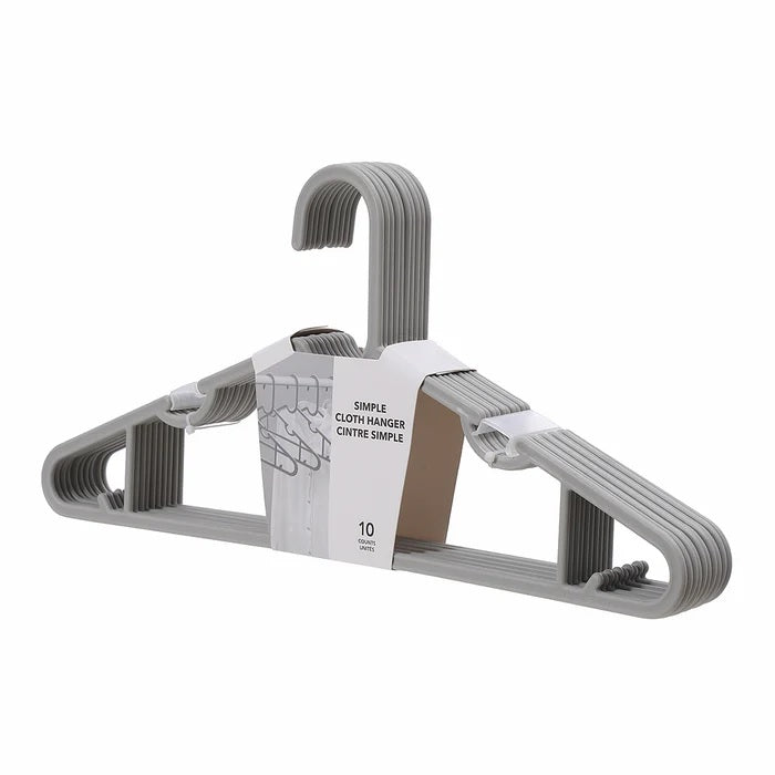 Simple Cloth Hanger Set – 10 Pcs Grey Space Saving Wardrobe Hangers | WBM MART