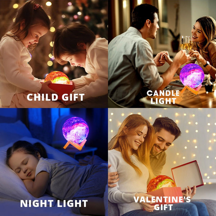 Galaxy Lamp, LED 3D Star Moon Light with Wood Stand | WBM Smart