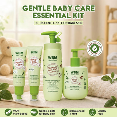 WBM Gentle Baby Essential Kit - Rash & Bubble Bath, Wash & Powder Lotion