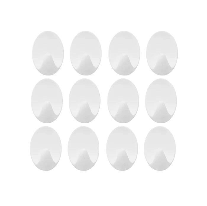 Oval Small Wall Hooks Set – White (12 Pieces) | WBM MART