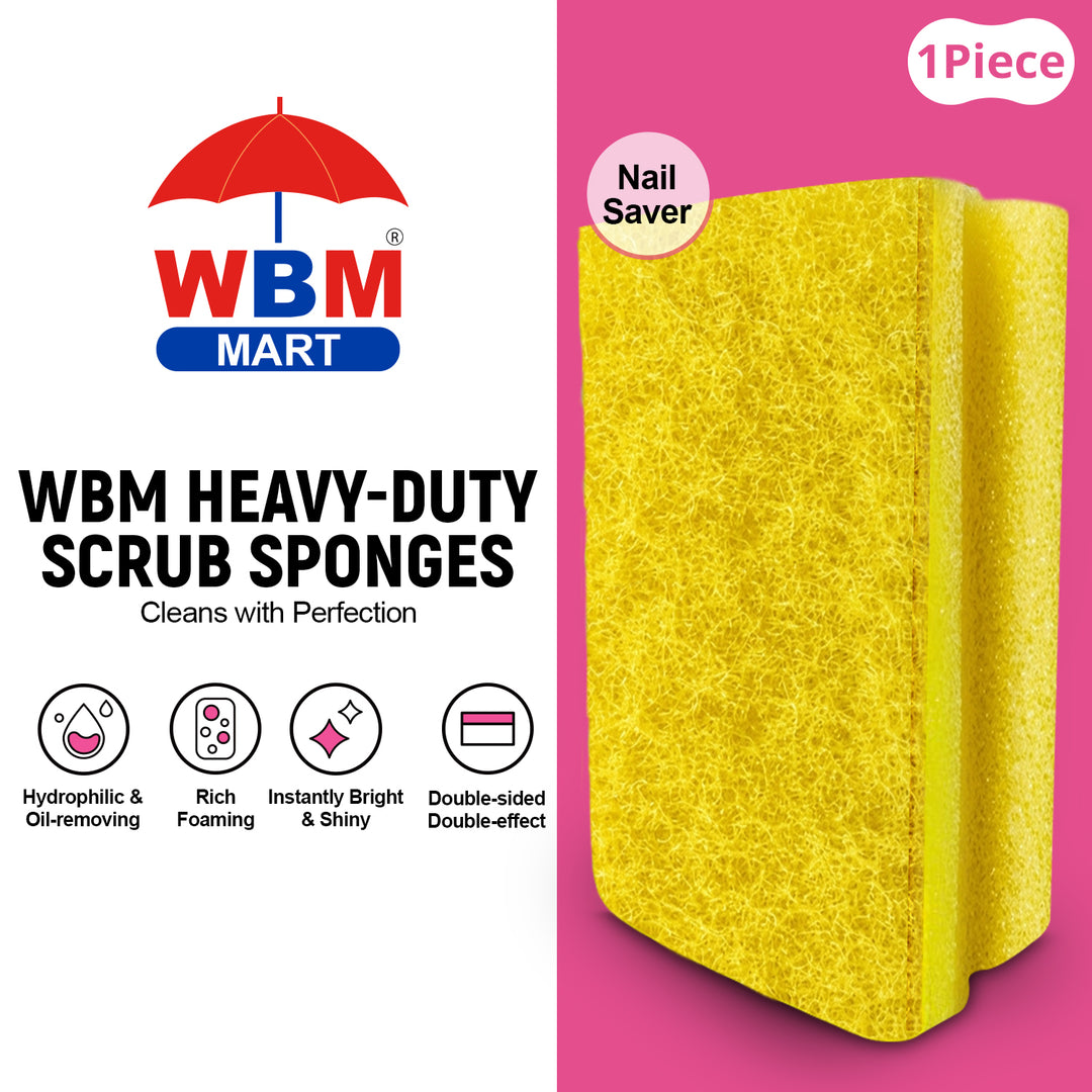 Heavy Duty Scrub Sponges Nail Saver - 2 Pcs (Any Random Color) | WBM Home