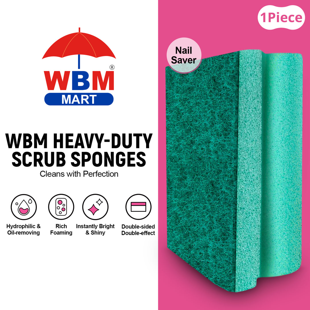 Heavy Duty Scrub Sponges Nail Saver - 2 Pcs (Any Random Color) | WBM Home