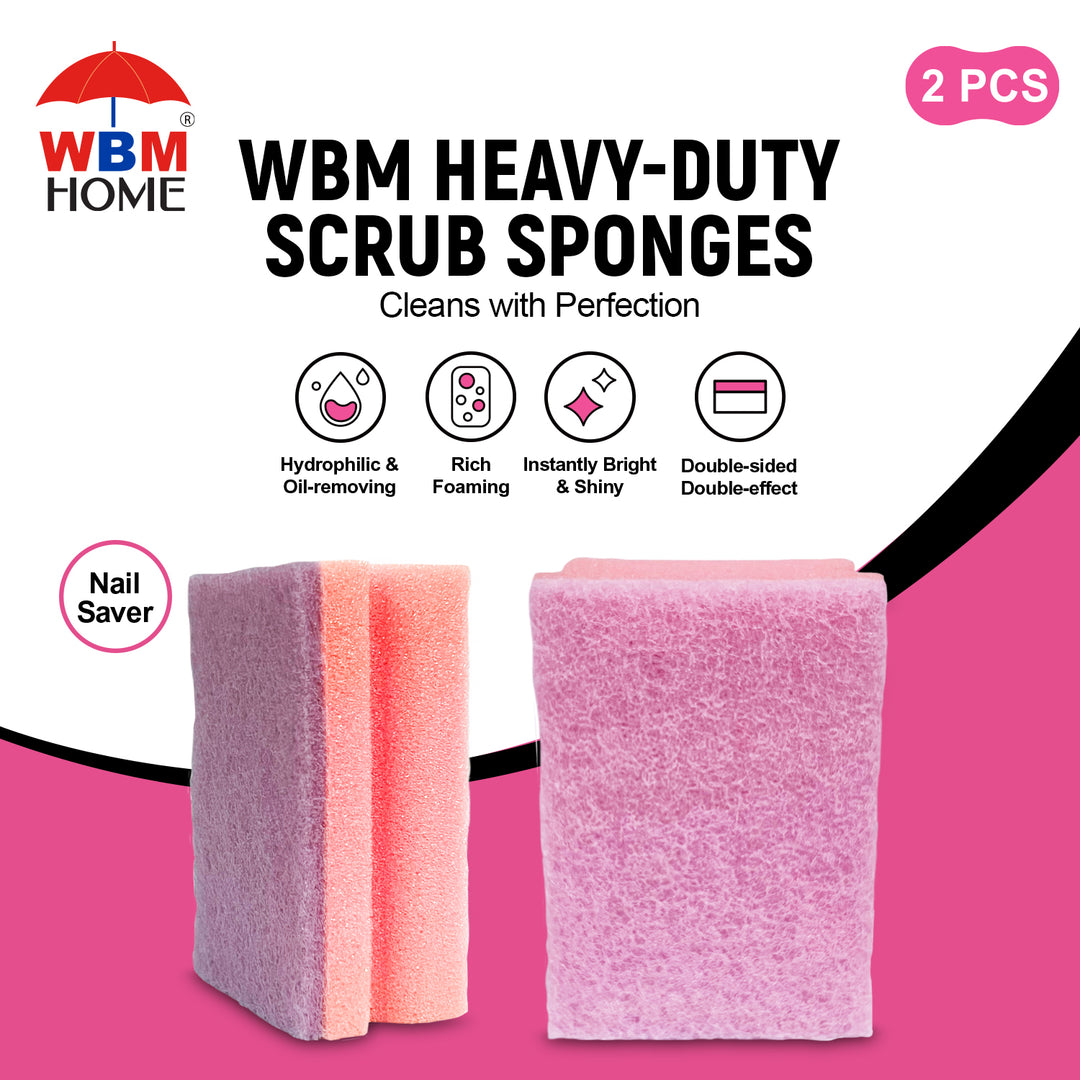 Heavy Duty Scrub Sponges Nail Saver - 2 Pcs (Any Random Color) | WBM Home