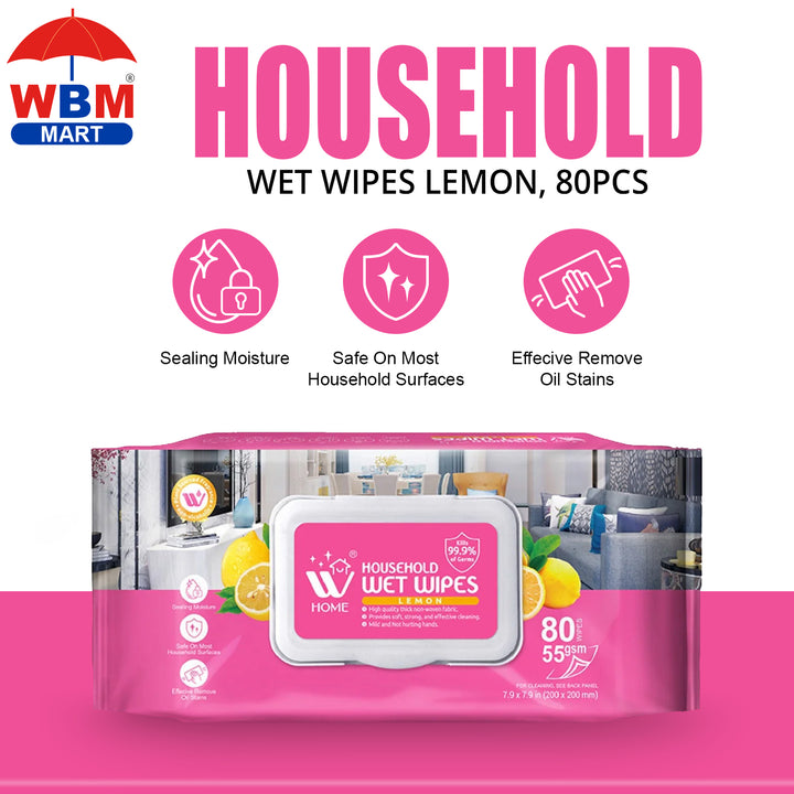 Household Wet Wipes Lemon, 80Pcs | WBM Home