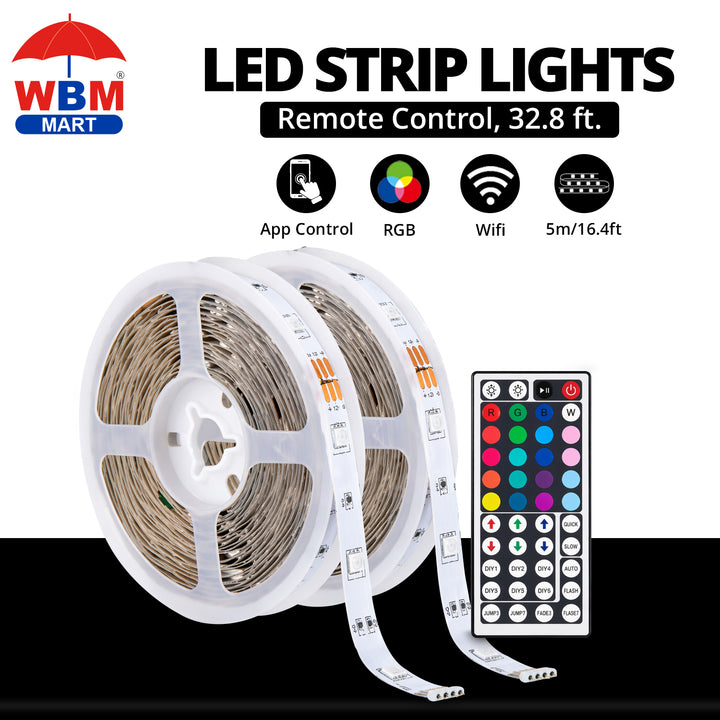 LED Strip Lights, Remote Control, 32.8 ft. | WBM Smart
