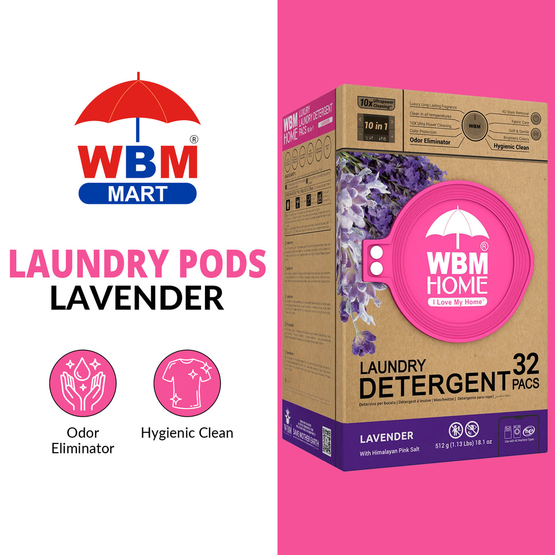 Laundry Pods (Lavender) Box - 32 Pcs | WBM Home