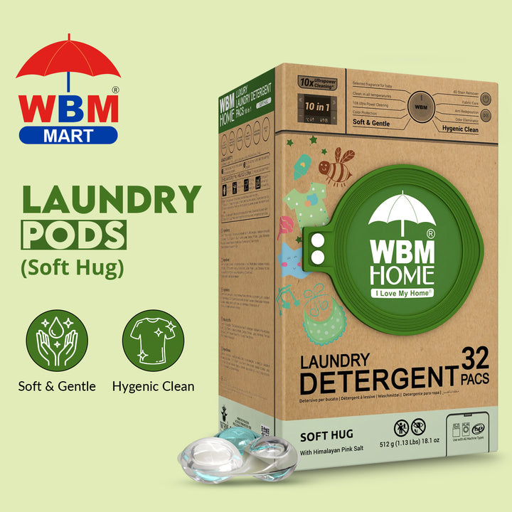 Laundry Pods (Soft Hug) Box - 32 Pcs | WBM Baby Care