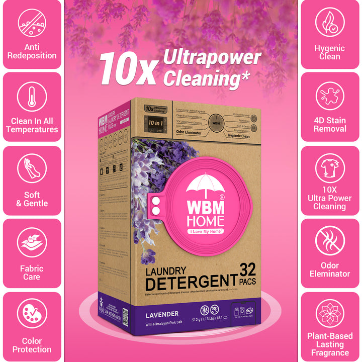 Laundry Pods (Lavender) Box - 32 Pcs | WBM Home