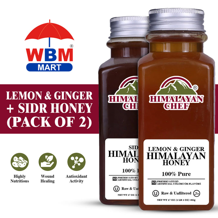 Lemon &amp; Ginger + Sidr Honey - 2 lbs (960g) | Pack of 2 - Himalayan Chef