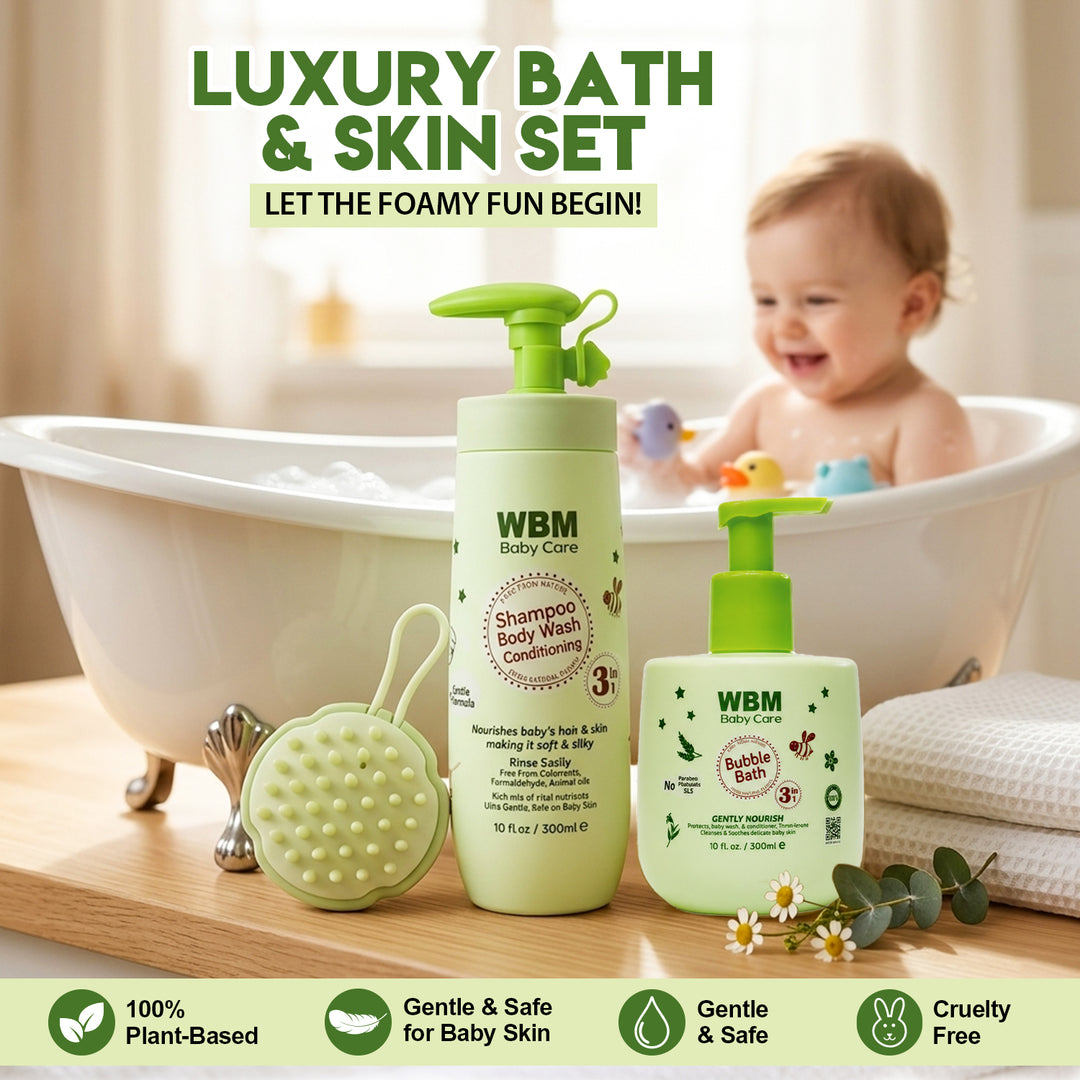 WBM Premium Baby Bath Kit – Bubble Bath, Wash &amp; Brush