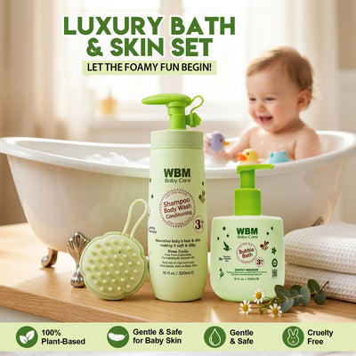 WBM Premium Baby Bath Kit – Bubble Bath, Wash & Brush