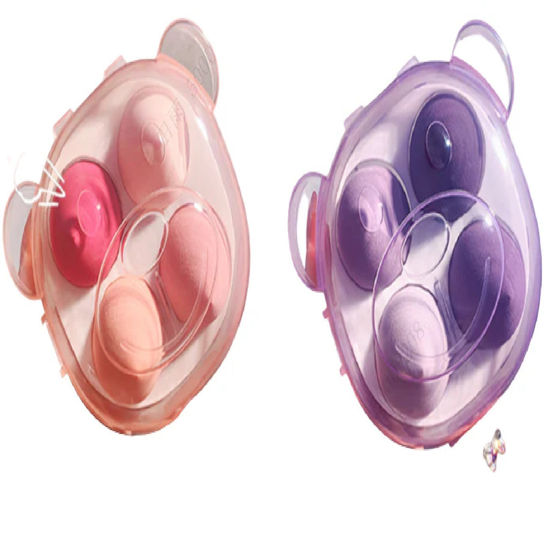 Makeup Sponge with Bear Storage Case (4 pcs, Pink/Purple) | WBM MART