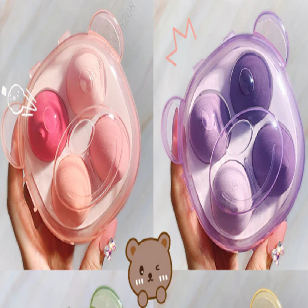 Makeup Sponge with Bear Storage Case (4 pcs, Pink/Purple) | WBM MART