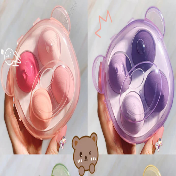 Makeup Sponge with Bear Storage Case (4 pcs, Pink/Purple) | WBM MART