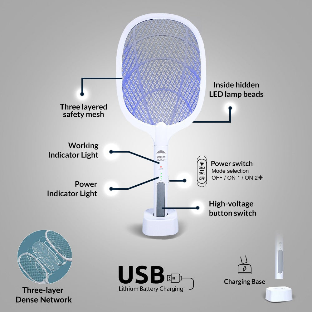 Mosquito &amp; Flying Insect Killer Racket &amp; Lamp 2-in-1 | WBM Smart