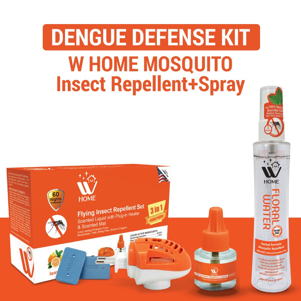 Dengue Defense Kit | 3-in-1 Liquid Machine Set + Mosquito &amp; Flying Insect Repellent Spray | WBM Home