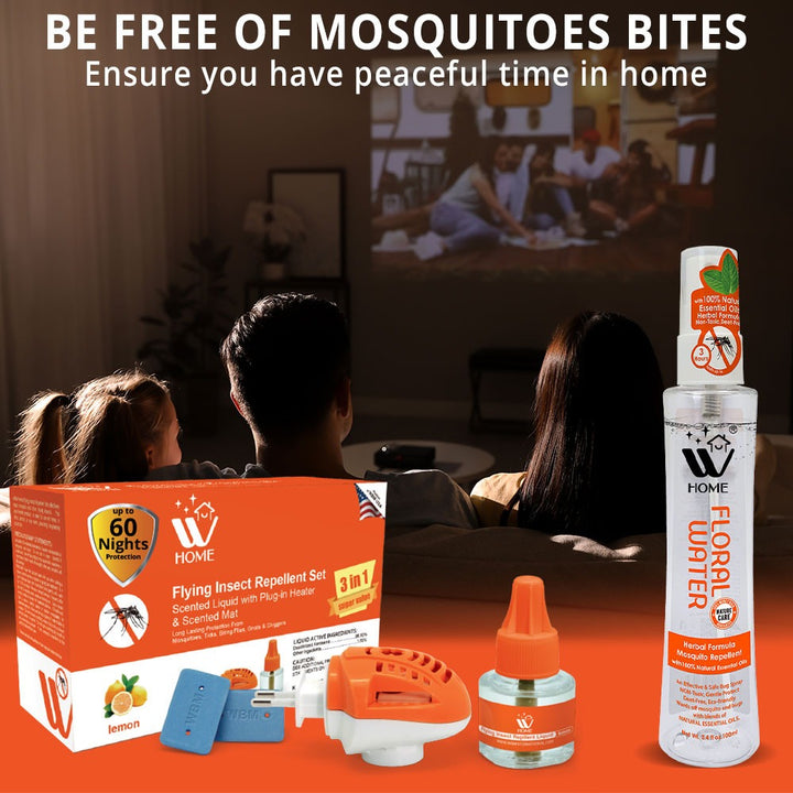 Dengue Defense Kit | 3-in-1 Liquid Machine Set + Mosquito &amp; Flying Insect Repellent Spray | WBM Home