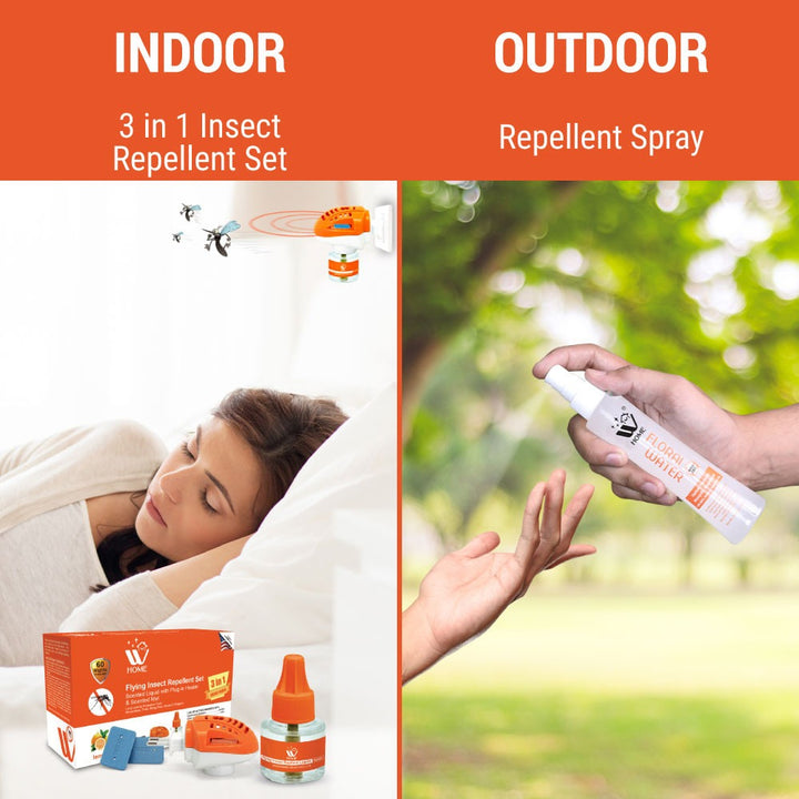 Dengue Defense Kit | 3-in-1 Liquid Machine Set + Mosquito &amp; Flying Insect Repellent Spray | WBM Home