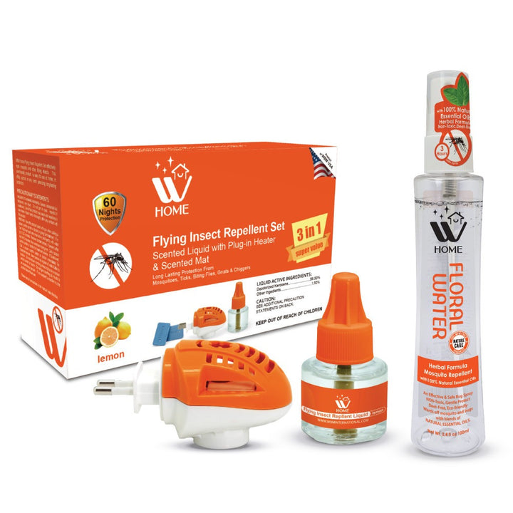 Dengue Defense Kit | 3-in-1 Liquid Machine Set + Mosquito &amp; Flying Insect Repellent Spray | WBM Home
