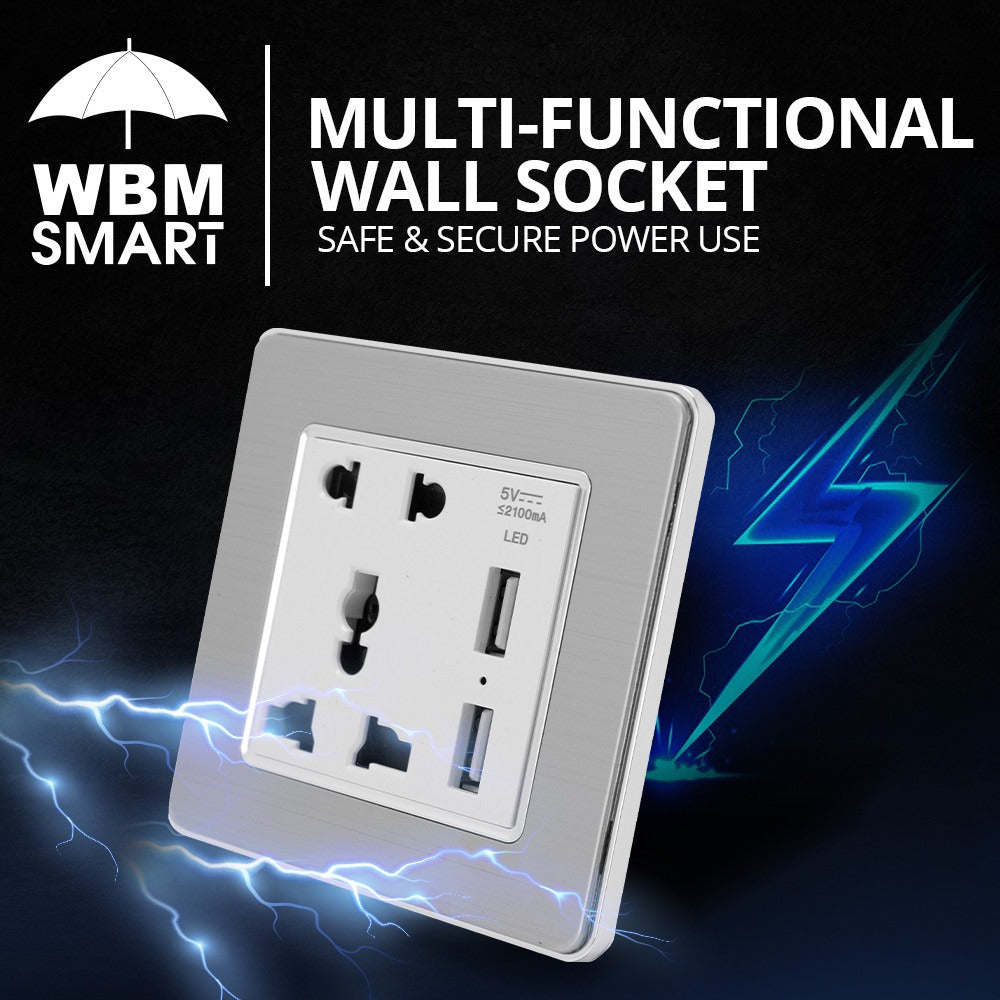 Multi-Function USB Charging Wall Socket 10A | WBM Smart