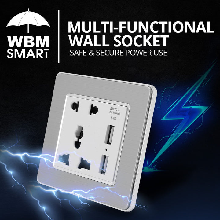 Multi-Function USB Charging Wall Socket 10A | WBM Smart