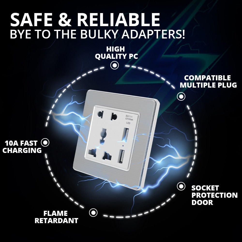 Multi-Function USB Charging Wall Socket 10A | WBM Smart