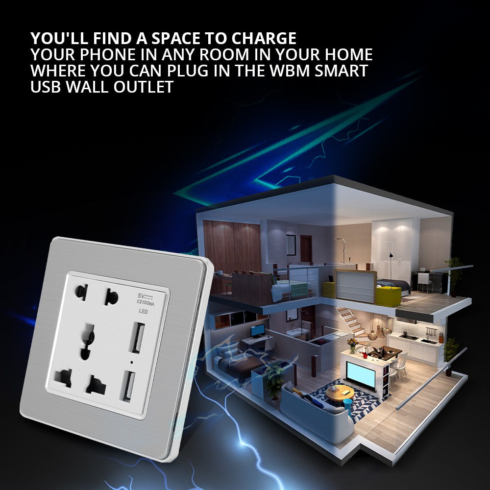 Multi-Function USB Charging Wall Socket 10A | WBM Smart