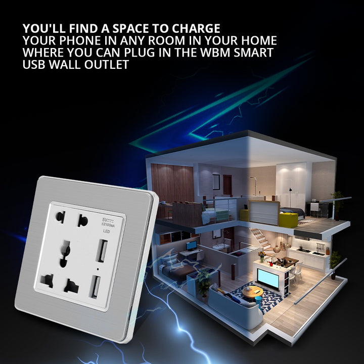 Multi-Function USB Charging Wall Socket 10A | WBM Smart