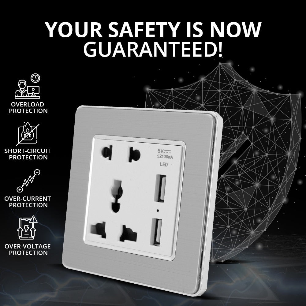 Multi-Function USB Charging Wall Socket 10A | WBM Smart