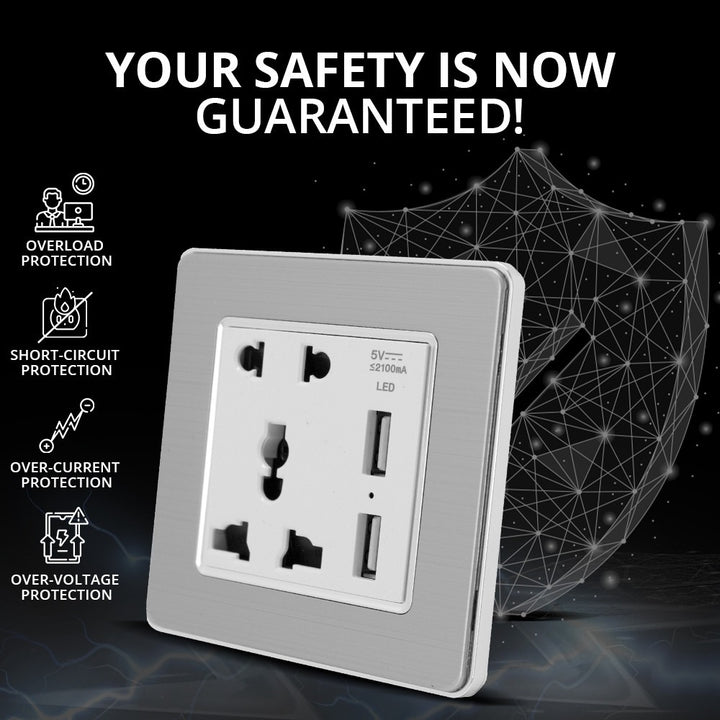 Multi-Function USB Charging Wall Socket 10A | WBM Smart
