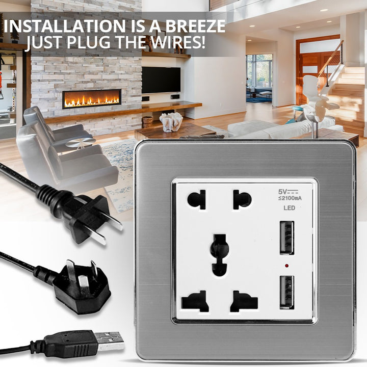 Multi-Function USB Charging Wall Socket 10A | WBM Smart